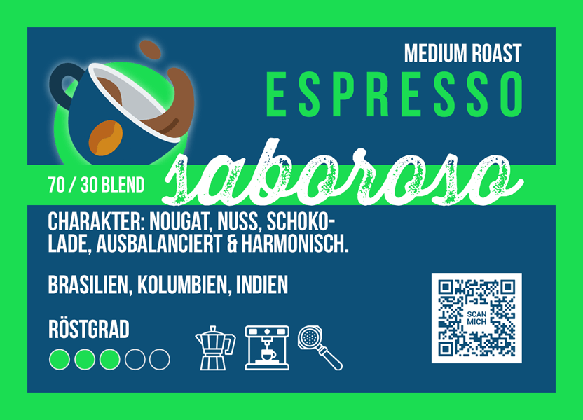 Saboroso Espresso, 70% arabica / 30% robusta, vielseitig einsetzbar - carabica - fine coffee culture